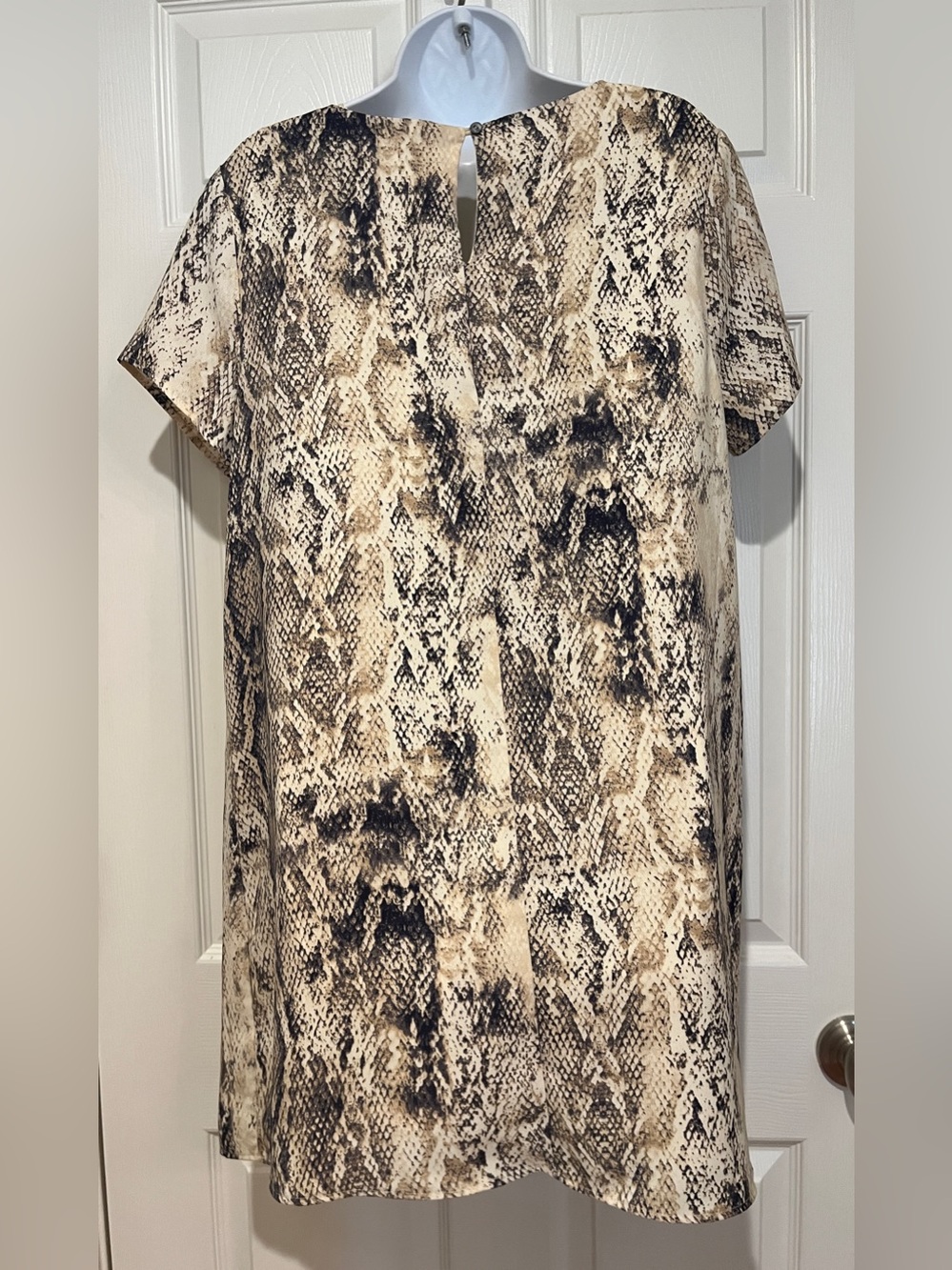 She and Sky Beige and Black Asymmetrical Snake-Print Dress